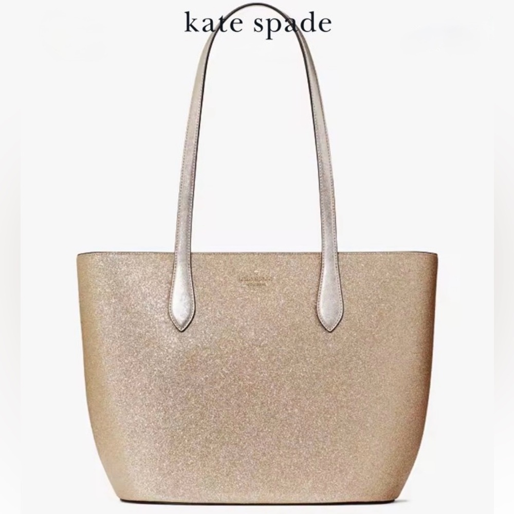 Kate Spade Lrg Gold Glitter Tote Shoulder Bag NWT - Picture 3 of 17
